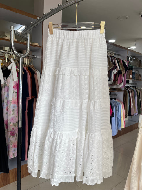 Spring Lace Patchwork Ruffle Long Skirts